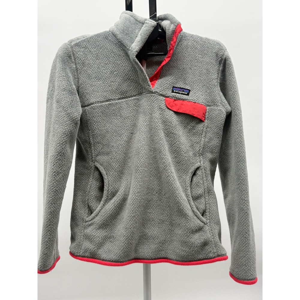 Patagonia Re-Tool Snap-T Pullover Fleece Grey Red Womens Medium 25442 Polartec